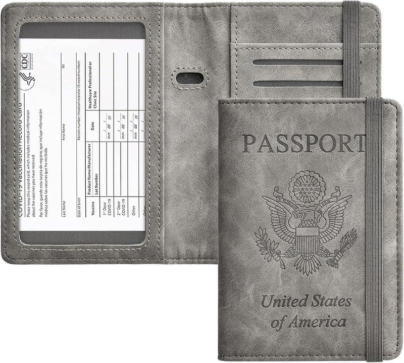 HerriaT Passport and Vaccine Card Holder Combo,Cover Case with CDC Vaccination Card Slot, Leather Travel Documents Organizer Protector, with RFID Blocking, for Women and Men - Image 1